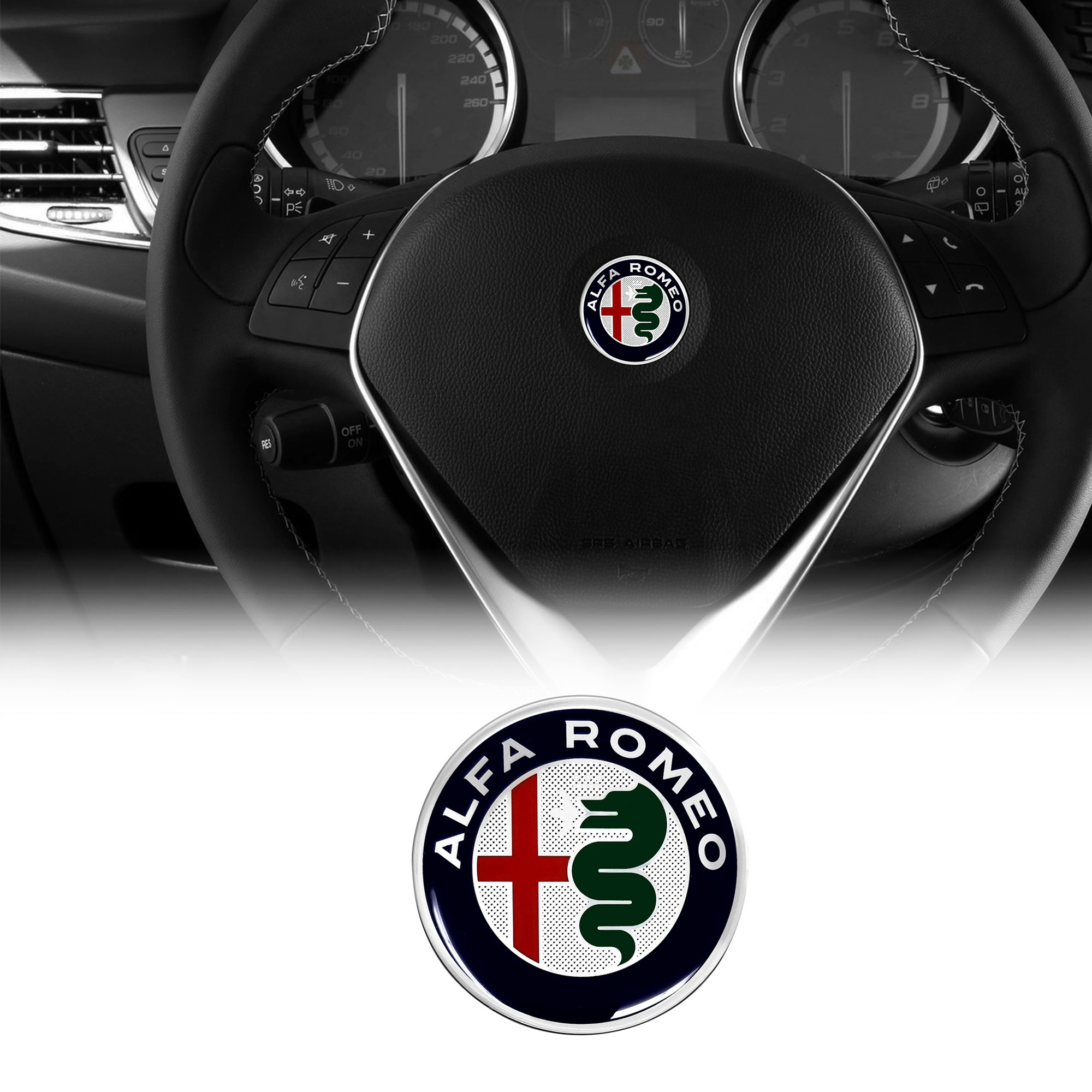 Alfa Romeo Adesivo 3D Logo per Volante, Diametro 40 mm – Motorstile